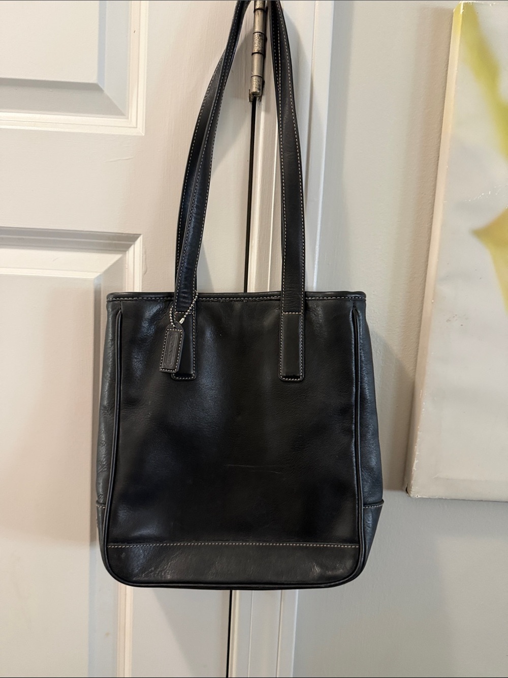 Vintage Coach Black Leather Tote Shoulder Bag